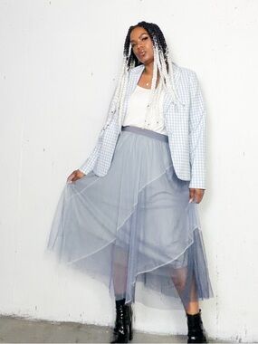 Light Blue Layered Tulle Midi Skirt - Women's, S